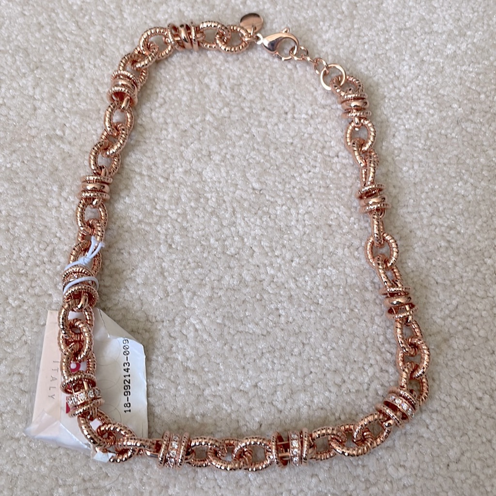 Necklace - 14kt Rose Gold Plated Bronze Necklace With Diamonds